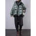 Elegant blackish green warm winter coat trendy plus size stand collar zippered Casual Jackets