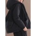 Fashion Black hooded Patchwork Zippered Long Sleeve Winter Coat