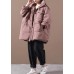 Fine plus size snow jackets pink hooded zippered goose Down coat