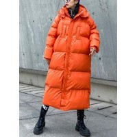 Luxury orange outwear oversized down jacket hooded zippered overcoat