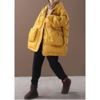 Warm Loose-fitting snow jackets drawstring hem outwear yellow hooded women short coats