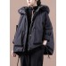 Fine plus size down jacket overcoat black hooded fur collar goose Down coat