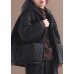 Fashion Black hooded Patchwork Zippered Long Sleeve Winter Coat