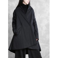 Warm oversize down jacket overcoat black v neck pockets coats