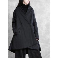 Warm oversize down jacket overcoat black v neck pockets coats