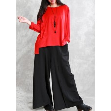 DIY black pants Thinelastic waist asymmetric pattern pants