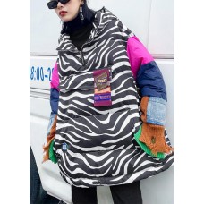 Elegant striped casual outfit oversized snow jackets hooded patchwork coats