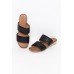 Sally Black Leather Woven Slide