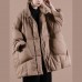 Warm chocolate goose Down coat Loose fitting winter jacket stand collar Large pockets Warm outwear