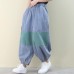 Italian women pants denim blue pattern elastic waist patchwork green trousers