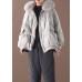 women light gray down jacket oversize down jacket fur collar drawstring Luxury coats