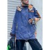 Style hooded patchwork  tunics for women denim blue Plus Size Clothing outwear