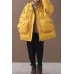 Warm Loose-fitting snow jackets drawstring hem outwear yellow hooded women short coats