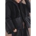 Fashion Black hooded Patchwork Zippered Long Sleeve Winter Coat