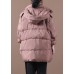 Fine plus size snow jackets pink hooded zippered goose Down coat