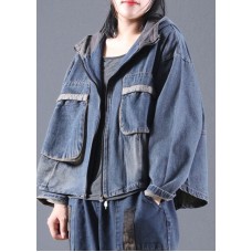 Blue Pockets denim Jacket Zip Up Spring