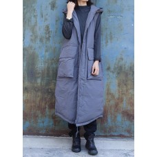 women plus size clothing winter jacket stand collar coats dark gray hooded sleeveless coats