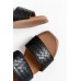 Sally Black Leather Woven Slide