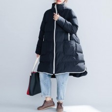 2019 black cotton jacket trendy plus size stand collar zippered Warm pockets thick winter cotton coats