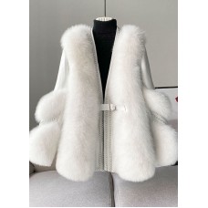 Stylish White V Neck Patchwork Mink Hair Coats Winter