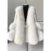 Stylish White V Neck Patchwork Mink Hair Coats Winter