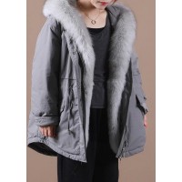 Loose fitting warm winter coat hooded drawstring parkas