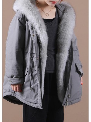 Loose fitting warm winter coat hooded drawstring parkas